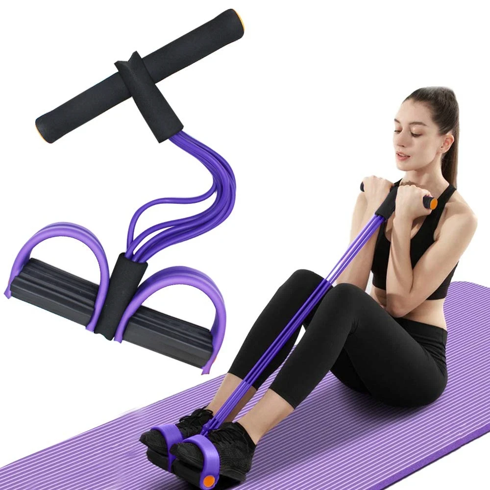 Tension Rope Sit-up Handle Elastic Yoga Pedal Puller Resistance Band Waist Abdomen Exercise Fitness Equipment 6-Tube