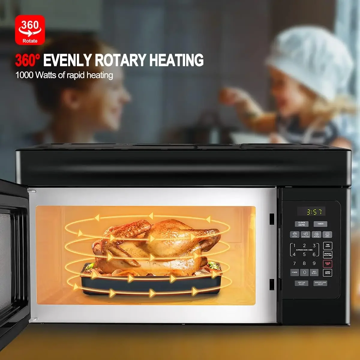 1.6 Cu. Ft. 30 Inch OTR1603B Over-the-Range Microwave Oven, Over The Stove Microwave Oven, 1000 Watts, 300 CFM in Black, 5