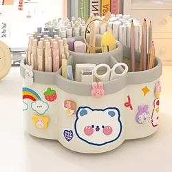 Desktop Rotating Stationery Organizer - Large Capacity Cute Pen Holder (Style 1-White)