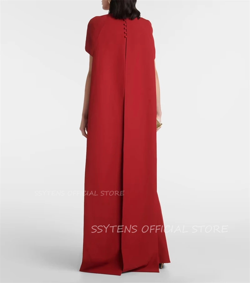 Chic Dark Red Long O Neck Mermaid Causal Prom Dresses Satin Cape Sleeves Formal Event Evening Party Gowns robes de soir&eacute;e Dress