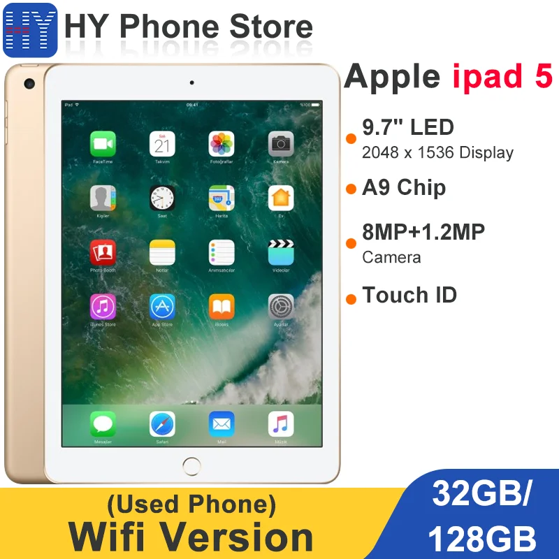Apple ipad 5th Gen Model Tablet PC iOS A9 Fusion 9.7 inch Screen 8MP+1.2MP Camera with Touch ID Wifi Version