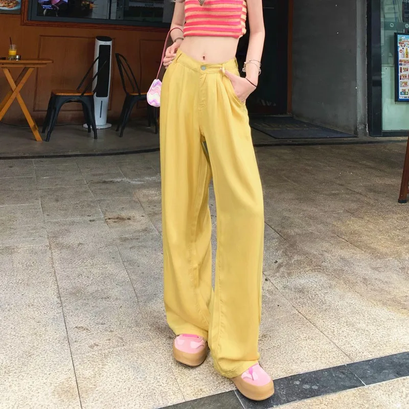 

GUUZYUVIZ Женские прямые брюки Lyocell ярких цветов Y2k, повседневные свободные тонкие летние женские удобные брюки с широкими штанинами