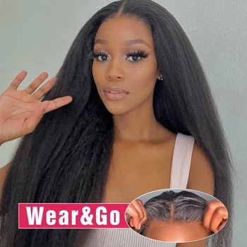 Yaki Kinky Straight HD Lace Glueless Wig Human Hair Ready To Wear And Go Preplucked Wigs For Women 100% Human Hair 200 Density