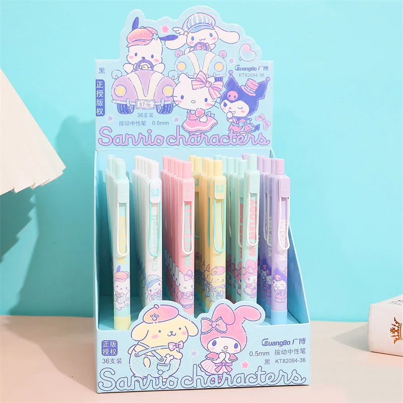 

36pcs/lot Sanrio Kuromi Melody Kitty Press Gel Pen Cute 0.5mm Black Ink Neutral Pens Promotional Gift Office School Supply