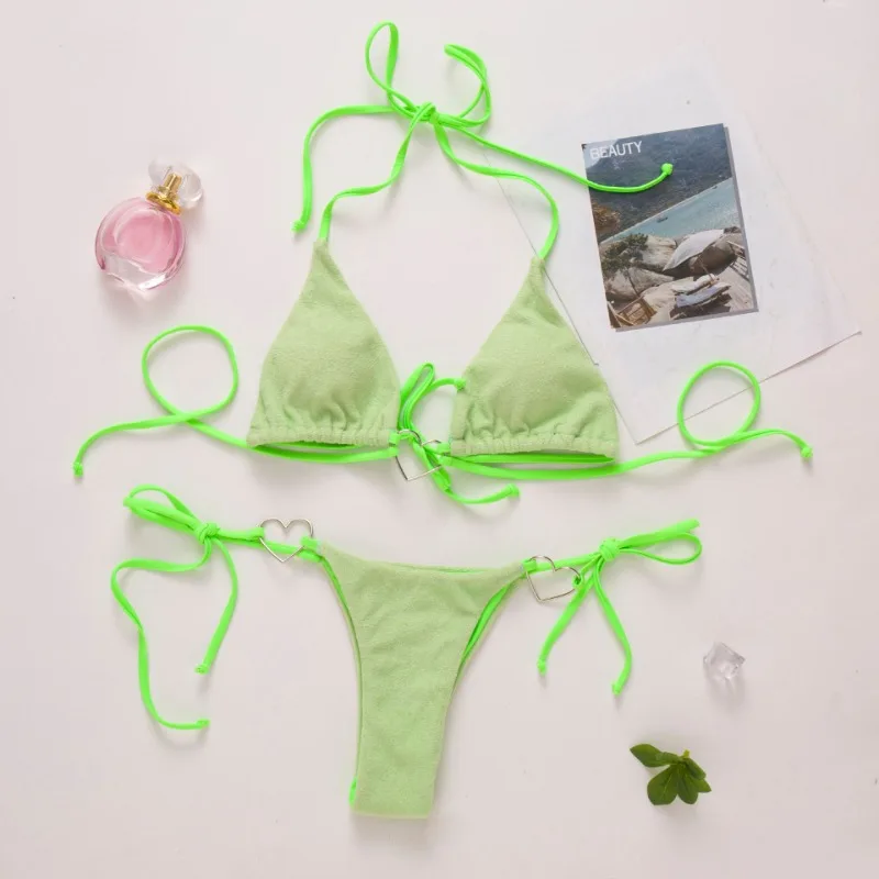 Summer Women Sexy Low Waist Swimsuit Two Pieces Push Up Tropical Solid Color Bikini