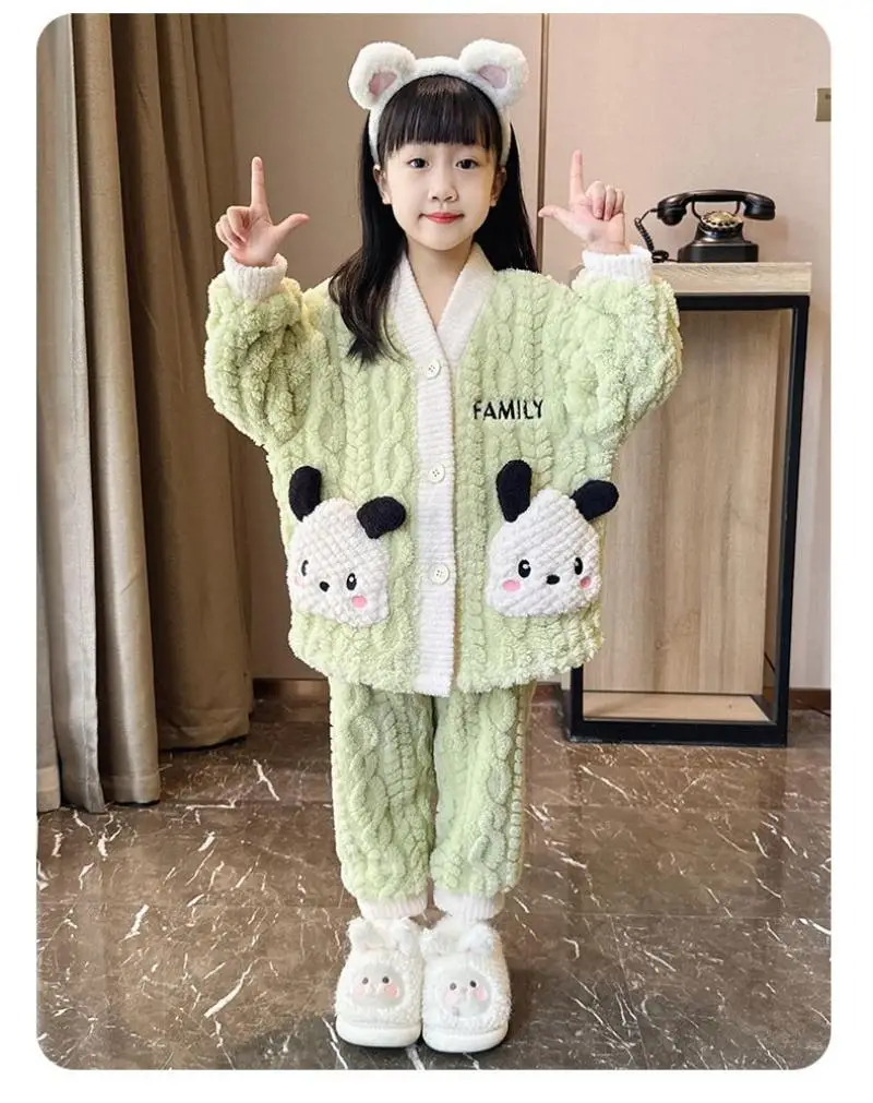 Pochacco Pajamas Set Kawaii Sanrio Girls Coral Velvet Cute Cartoon Casual Warm