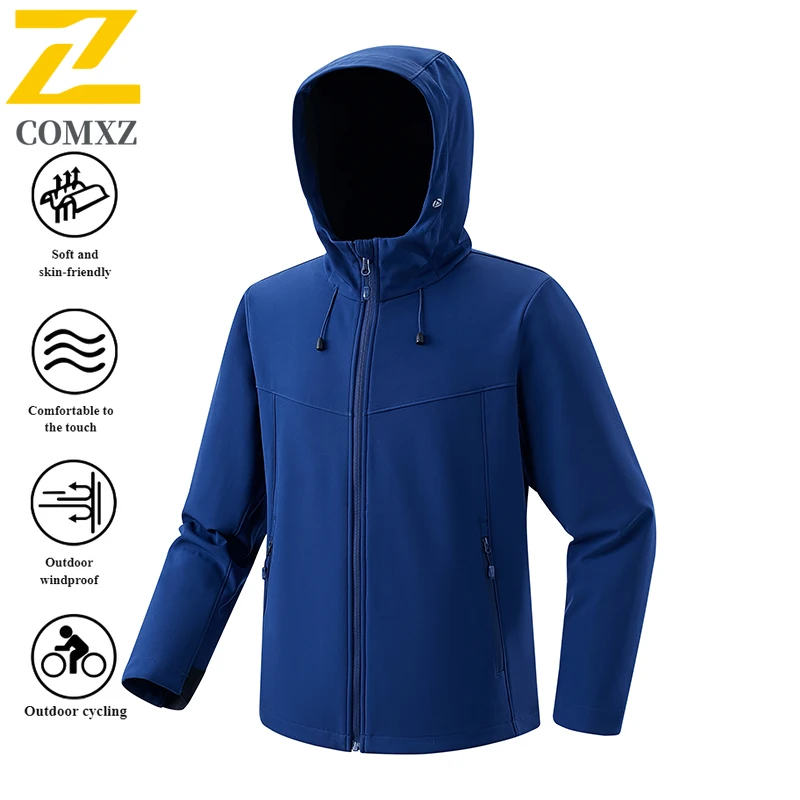 EiAO Softshell Windbreaker Couple's Fleece-Lined Hooded Jacket Waterproof Windproof Outdoor Coat for Hiking Camping Fishing