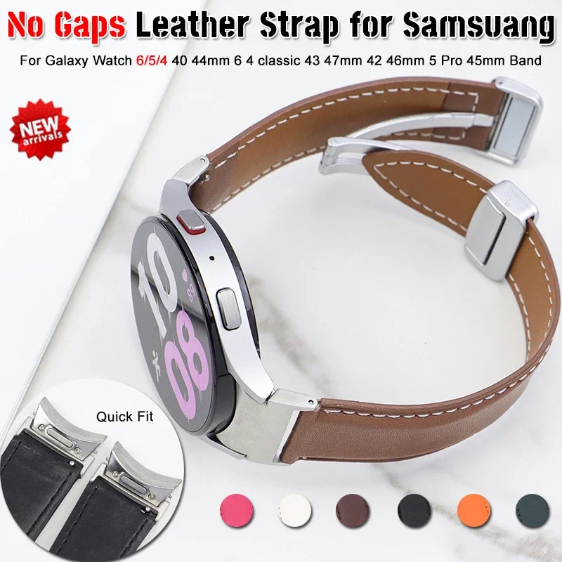 

Quick Fit Leather Strap for Samsuang Galaxy Watch 6/5/4 40 44mm 6 4classic 43 47mm 42 46 No Gaps for Galaxy Watch 5Pro 45mm Band