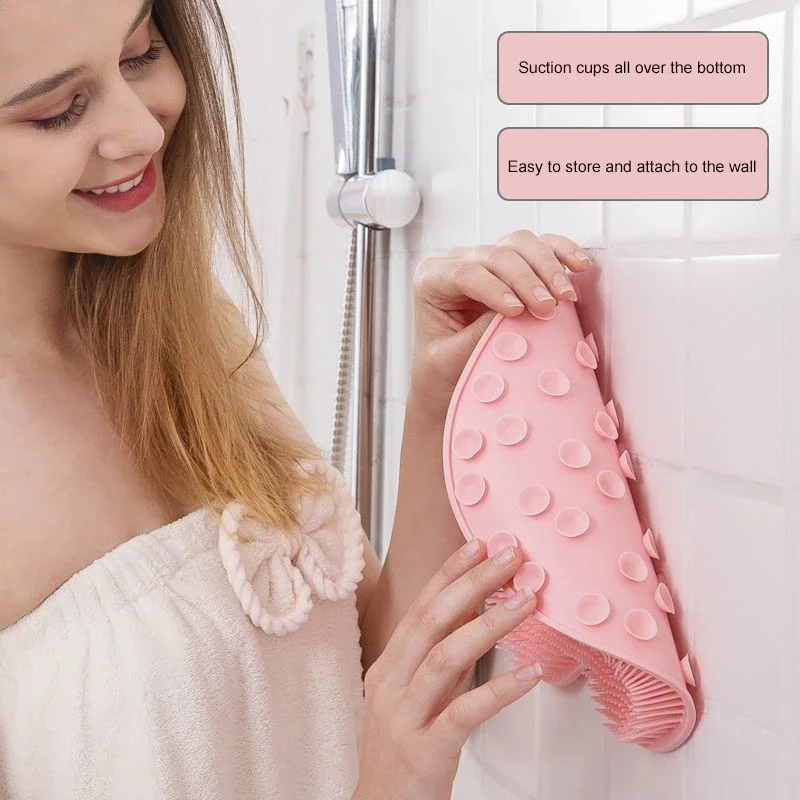 Wall Mounted Back Scrubber Shower Massage Pad Silicone Body Washer with Suction Cup Foot Mat Exfoliating Dead Skin for Adults 3