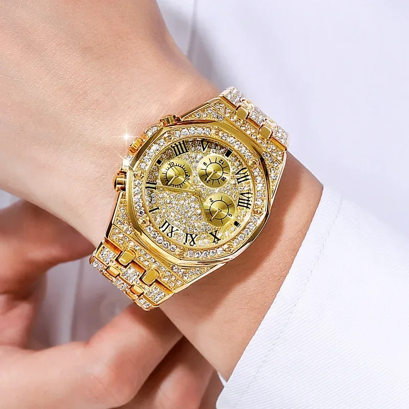 Stainless Steel Strap Watch Rhinestone Inlaid for Women