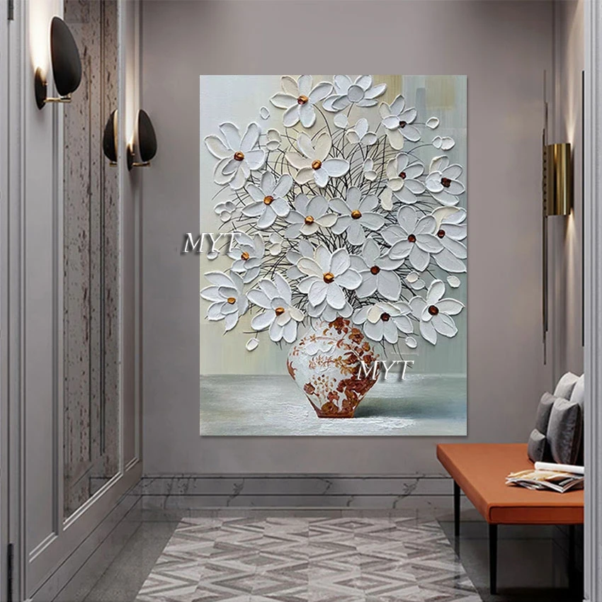 

Pure Handmade Dropshipping Home Goods Wall Art Hot Selling Palette Knife Flowers Oil Painting Canvas Poster Large Panel Set
