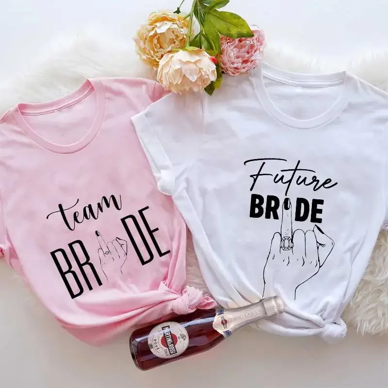 

Women T Shirt Future Bride Wedding Bachelorette T-shirt Pink White Tshirts Bride Ring Finger Bride Team Wedding Party Tee Tops