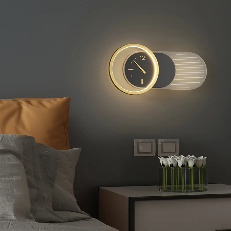 outside wall lights Nordic Clock Wall Lamp Creativity LED Wall lights For Living Room Bedroom Acrylic Home Design Indoor Wall sconce Lamp Decor Lamp art deco wall lights