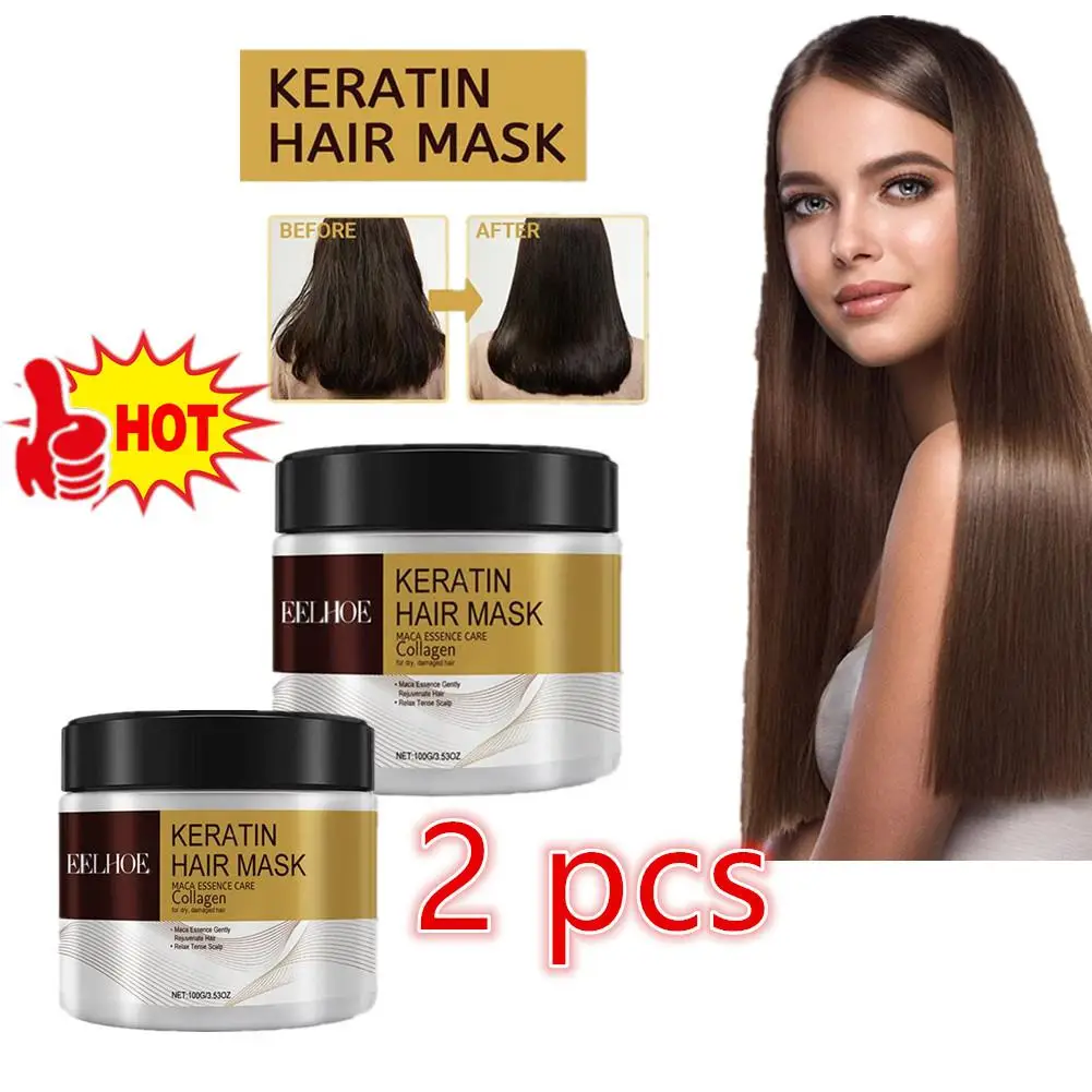 

2pcs Nourishing Moisturizing Hair Mask Anti Hair Loss Keratin Damaged Dry Repair Split End Treatment Scalp Smoothing Frizzy Hair