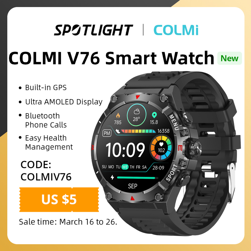2025 COLMI V76 GPS Smart Watch 1.43" Ultra AMOLED Display Built-in GPS & Compass Altimeter Barometer Smartwatch 500mAh Battery