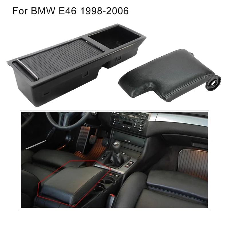 

Car Front Center Console Storage Box Drink Cup Holder + Armrest Box Cover For BMW E46 3 Series 1999-2005 51167038323