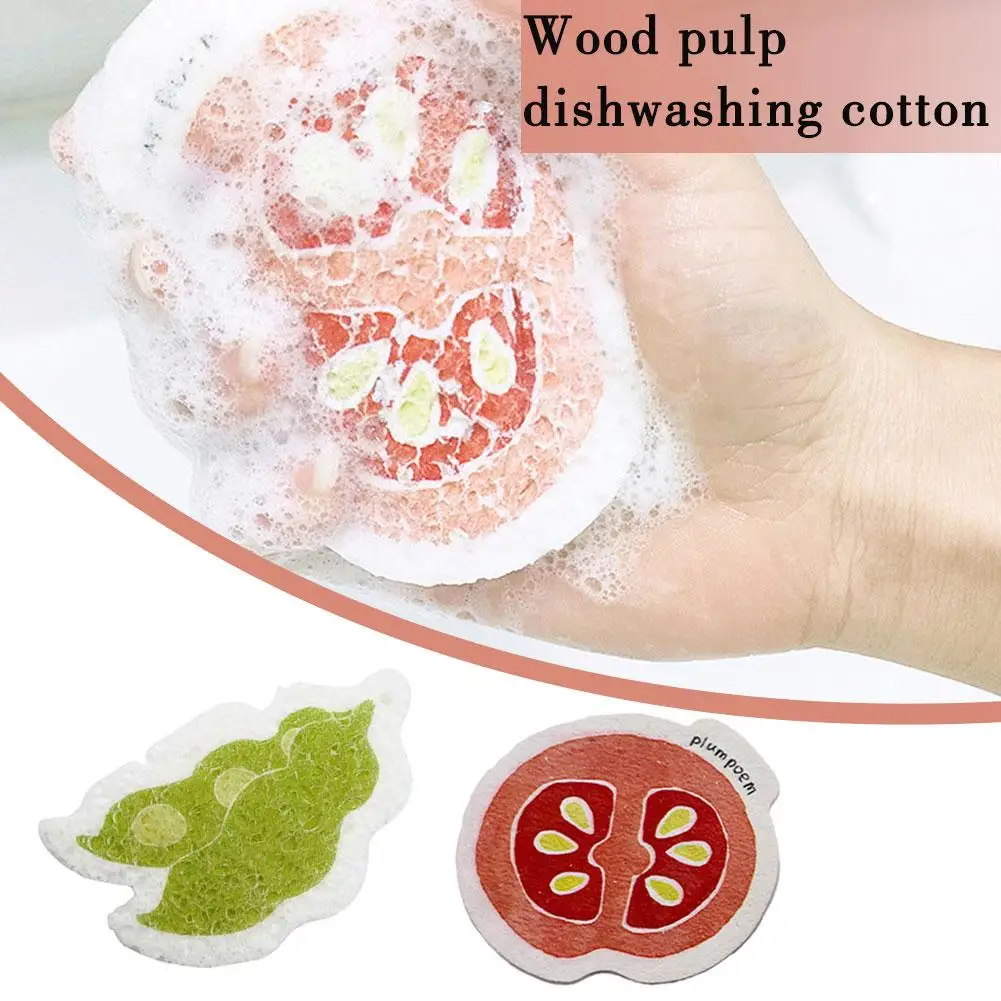 

Kitchen Dishwashing Sponge Scouring Pad Compressed Pulp Cleaning Pot Dish Supplies Wipe Sponge Cloths Cartoon Home Wood N1Q6
