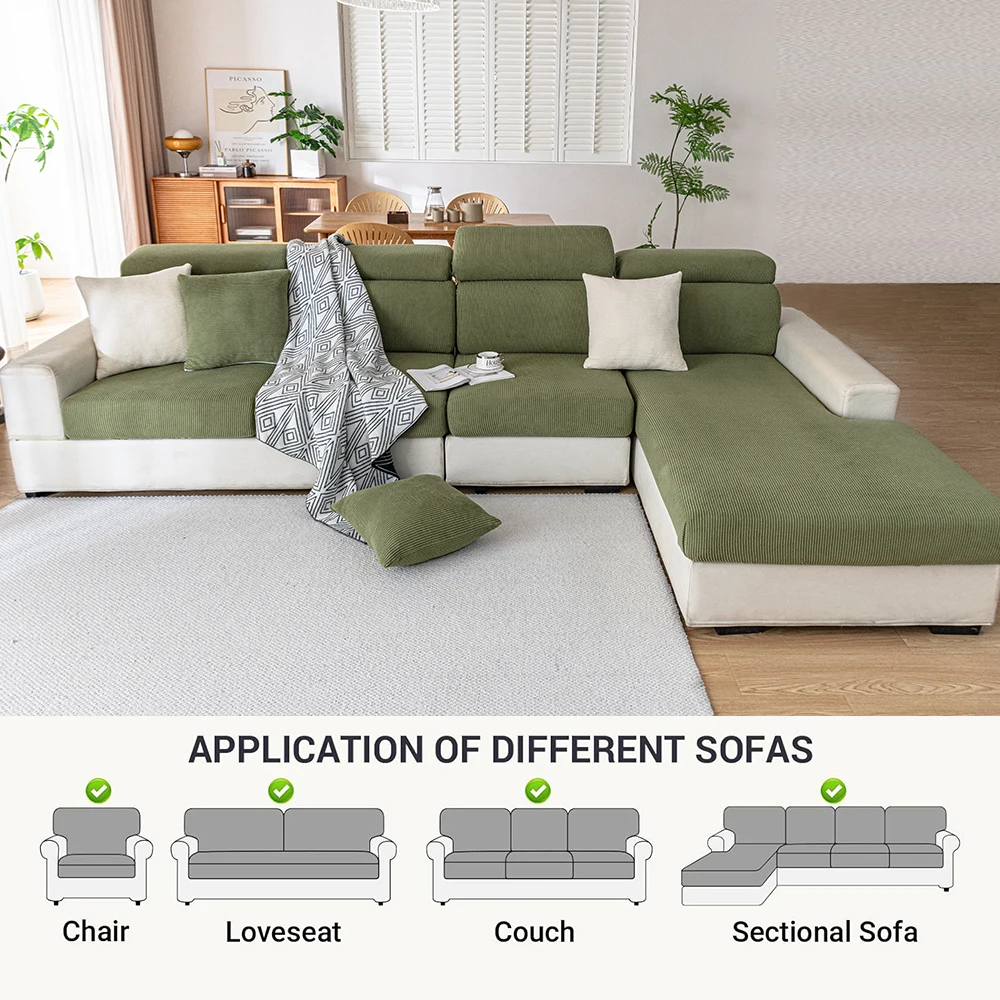 New Thicken Jacquard Sofa Seat Cushion Covers Solid Colors Striped Sofa Covers for Living Room Sectional Couch Covers Removable 4