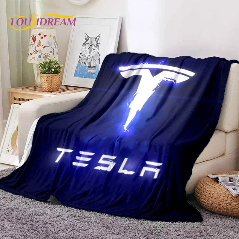 thumbnail image 1 of Manta de franela suave con el logotipo del coche Tesla impresa en 3D para camas, dormitorios, sofás, picnics, manta para cubrir la siesta al aire libre, regalo, 1 of 5
