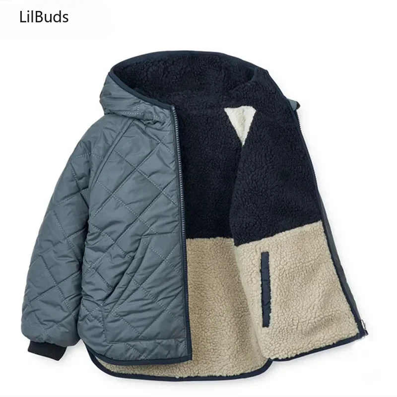 Kids Fashion Casual Winter down Jacket Reversible for Children Clothes Hooded Fleece Zipper Coat Baby Boys Girls Outerwear