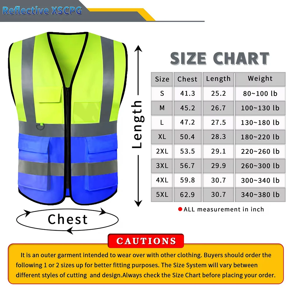 Size S-5XL Safety Vest with Pockets Zipper High Visibility Construction Security Working Clothes Workwear