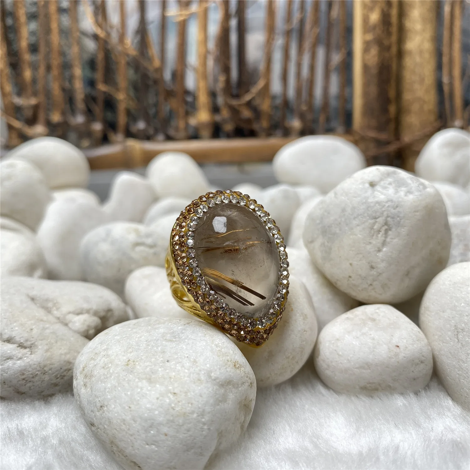 

Natural hair crystal rhinestone electroplating water drop shape ring ladies exquisite elegant fashion net red jewelry