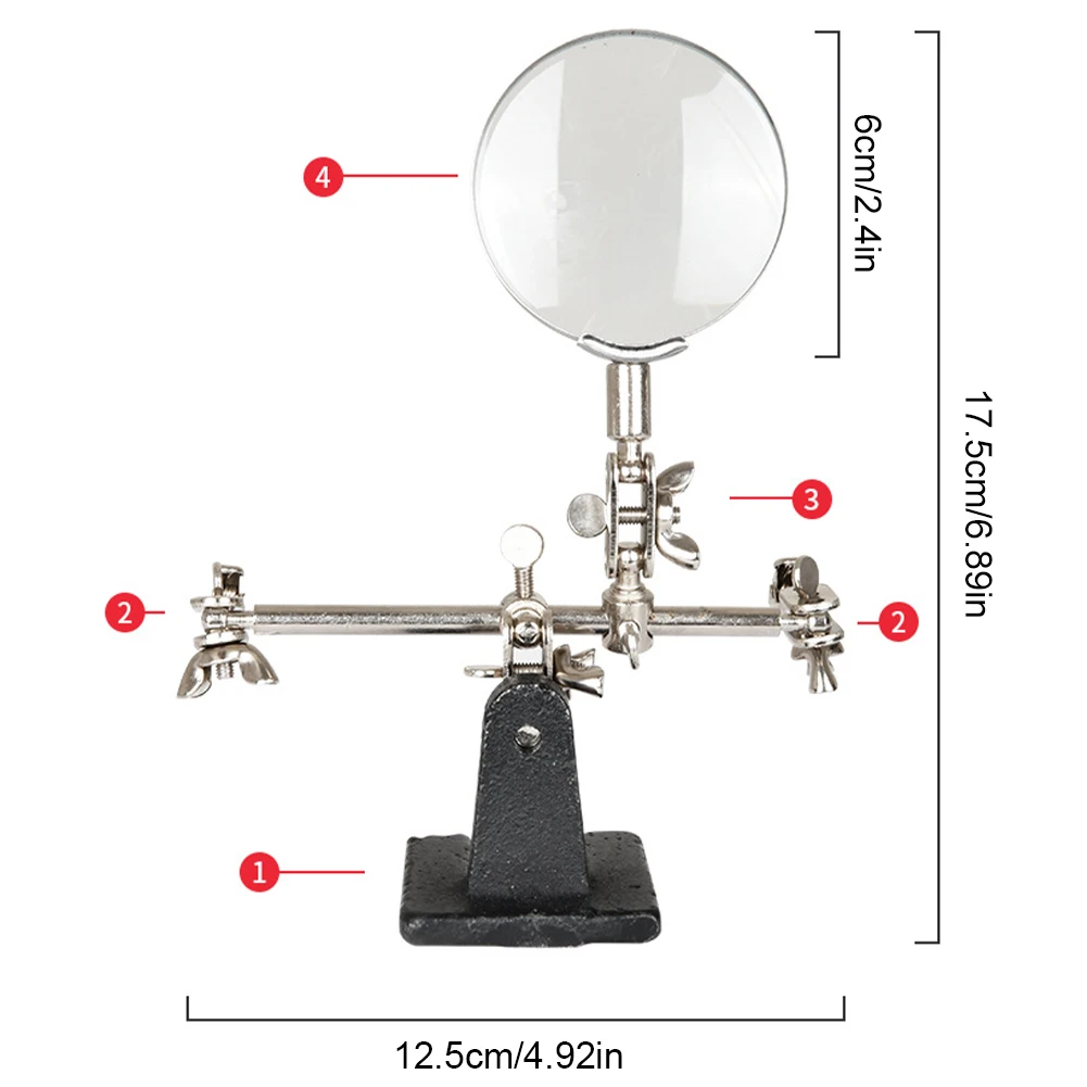 5X Helping Hand Magnifying Glass with Auxiliary Clip 360° Adjustable Soldering Iron Station Stand Third Hand Welding Repair Tool