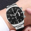 3Pcs Mens Fashion Business Quartz Watch Fashion Three Eye Calendar Men Watch Necklace Bracelet Stainless Steel WristWatch Gift 3