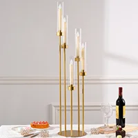 10PCS Gold Floor Candelabra,5 Arm Candle Holder Tall Floor Candle Holder with Acrylic Lampshade for Wedding Table Birthday Party 6