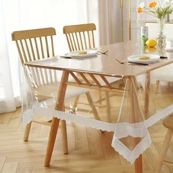 Durable Clear Oil-Proof Tablecloth - Odorless Plastic Cover for Dining, Parties, and Outdoor Use (Lace)