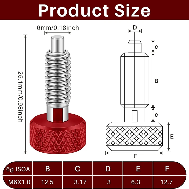 B62B-Red Hand Retractable Spring Plunger With Knurled Handle M6 Type Quick Release Pins For Rolling Toolbox