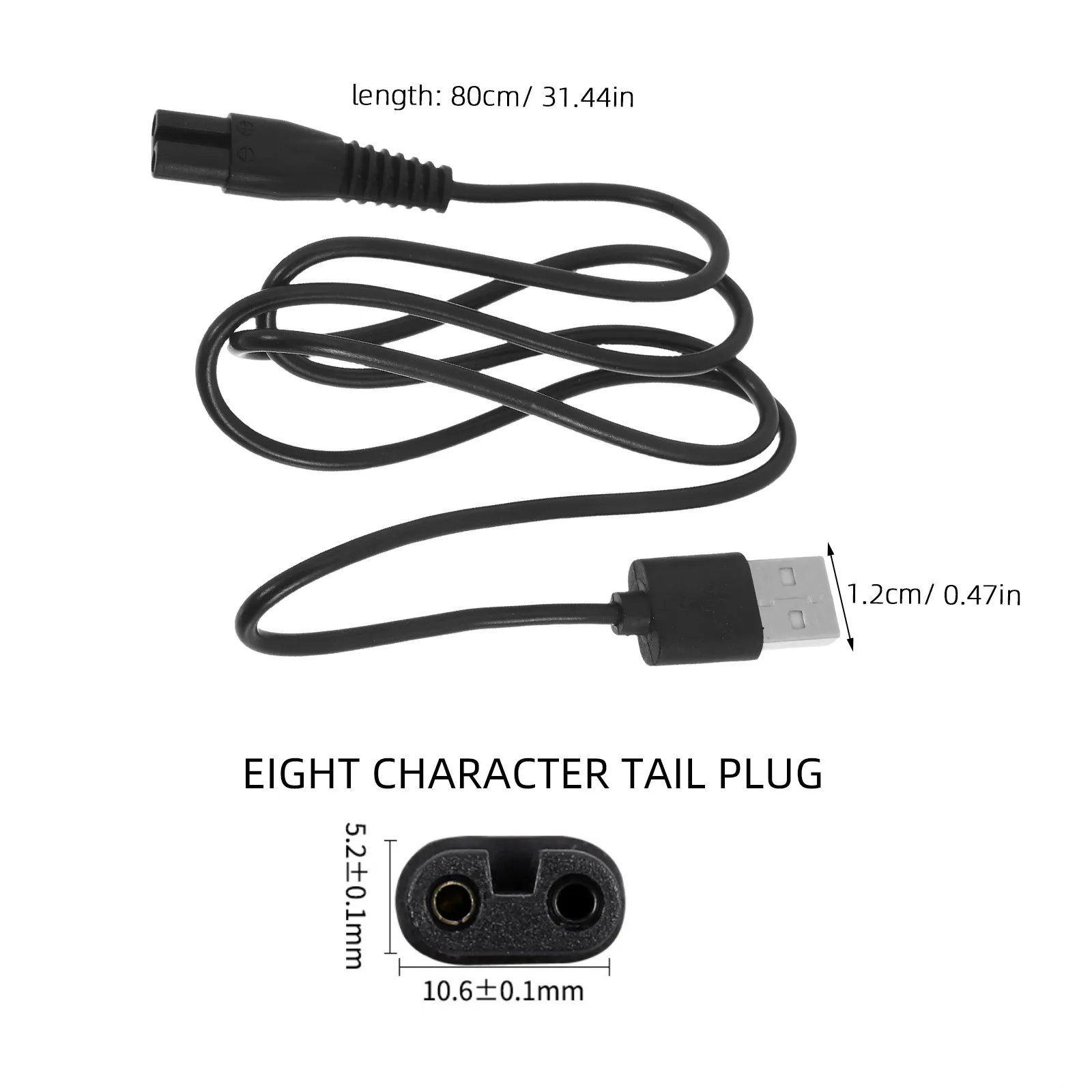 2Pcs 면도기 충전 라인 전기 면도기용 USB 전원 코드 60Cm 프리미엄 구리 코어 고무 절연 범용 8-테일 충전