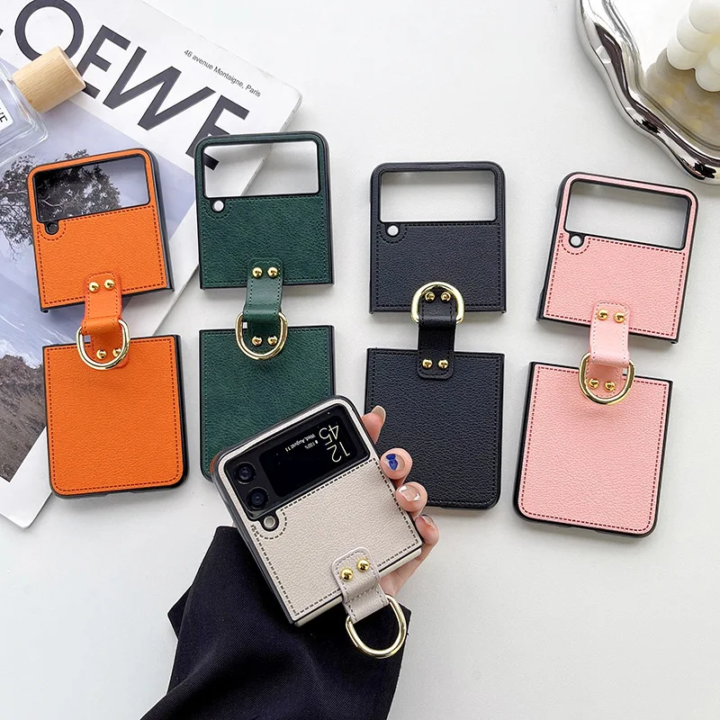 

Case for Samsung Galaxy Z Flip4 Flip3 Phone Case with Ring Solid Color Foldable Screen Drop-Resistant Z Flip4 Protective Cover