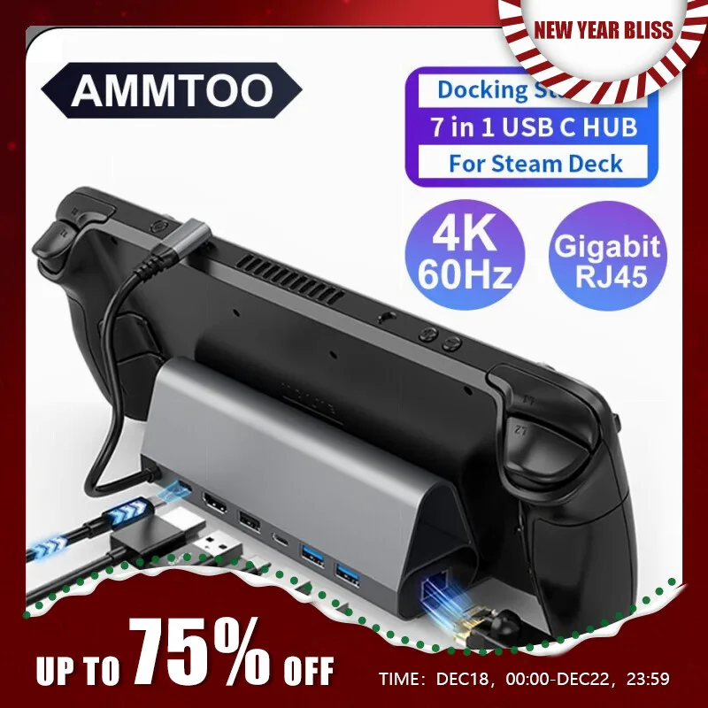 스팀 데크 도크 스탠드 액세서리, 7 in 1, USB 3.0 HDMI, 4K @ 60Hz 기가비트 이더넷, 1000Mbps USB-C, PD 100W 스팀 데크 허브