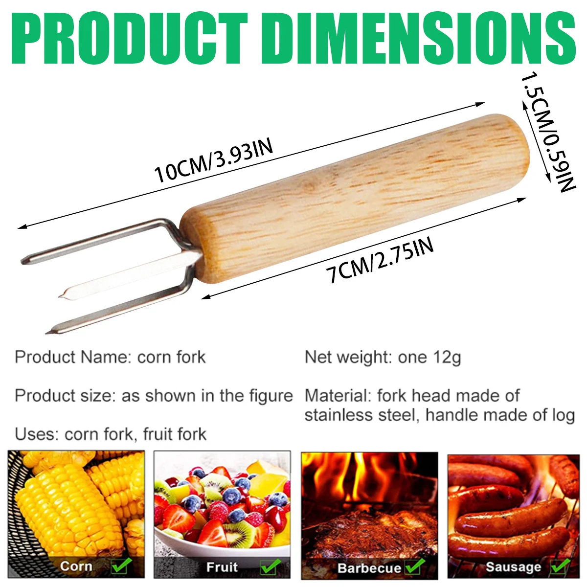 2Pcs Corn Holders Stainless Steel Cob Skewers Fruit Forks Wooden Handle Outdoor BBQ Tools Picnic Cooking Tools