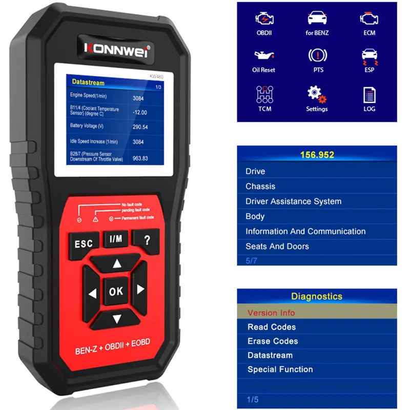 KONNWEI KW460 Strumento Diagnostico Auto OBD2 per Tutti i Sistemi, Lettore Codici con Reset ABS, Airbag, Olio, EPB, DPF, SRS, TPMS, Scanner ODB2 - Image 2