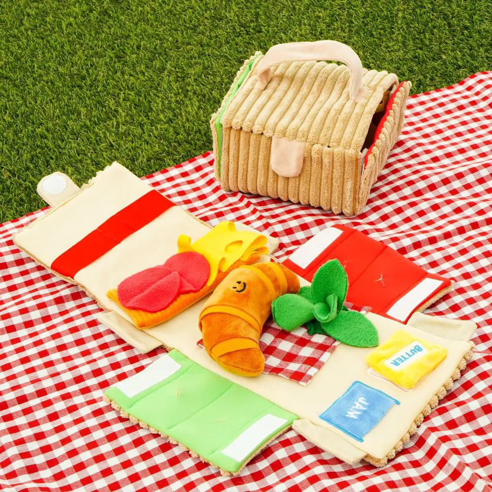 

INS Simulation Picnic Box Croissant Set Pet Toys BB Barking Vocal Plush Toys Dog Hide Food Interactive Puppy Toys Dog Supplies