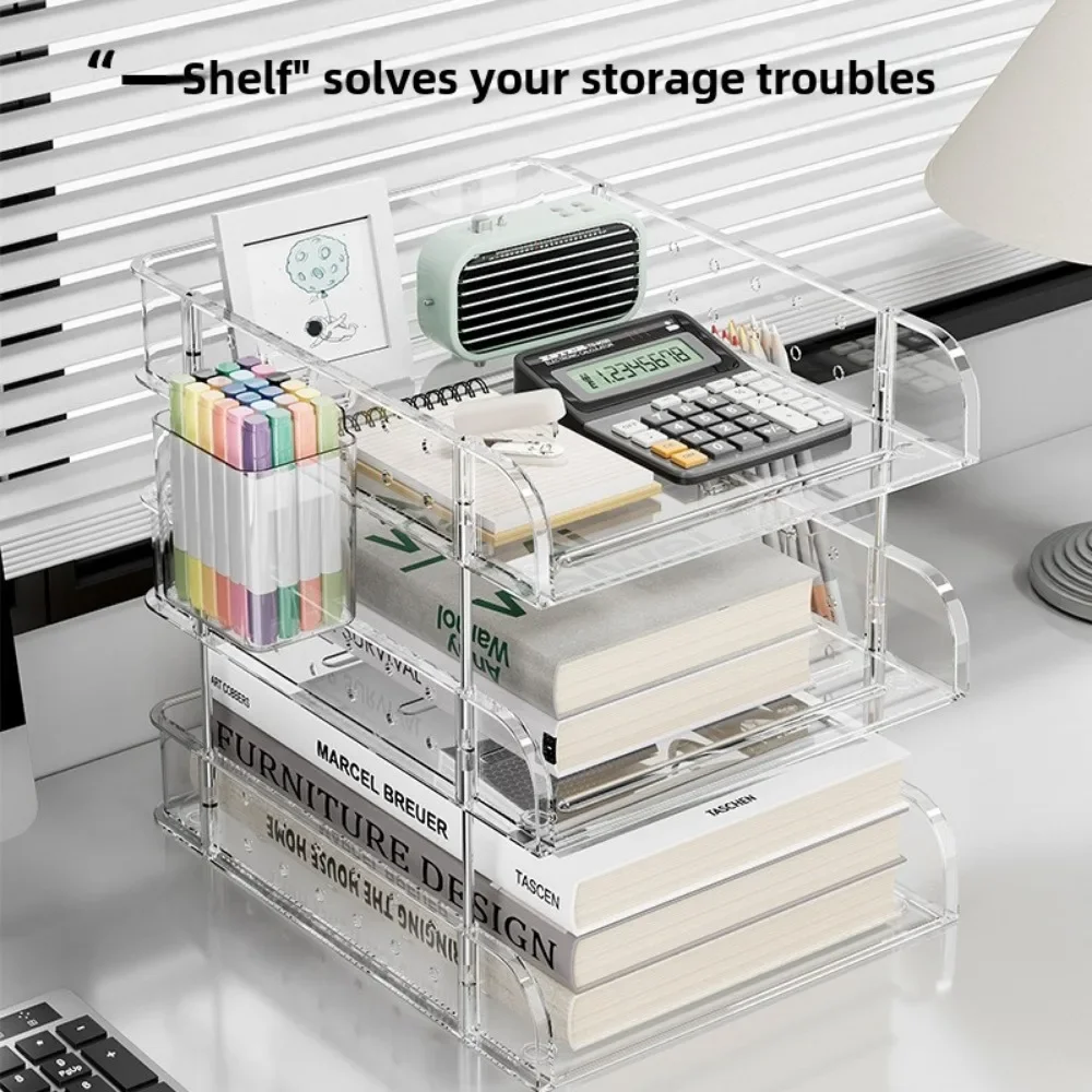 Simple Style Desktop Organizer ,Stackable Storage Tray Clear Papers Rack Holder Home Magazine Book Shelf Sturdy and Durable