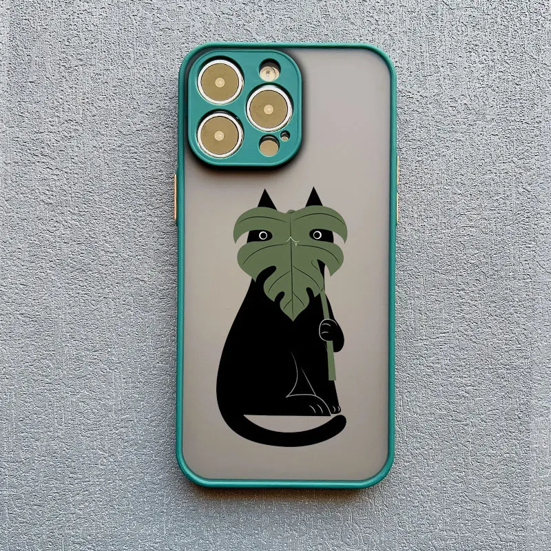 Palmblätter Niedliche Katzen-Handyhülle für iPhone 17 16 Pro Max 15 11 12 13 14 Pro Max Mini X XR XS 14 15 Plus Stoßfeste Schutzhülle – Detail 6