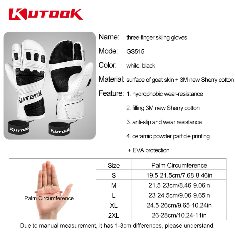 KUTOOK Winter Ski Gloves Goat Skin Thermal Skiing Snow Gloves Snowmobile Mitten Outdoor Snowboard Gloves Waterproof  Accessories 6