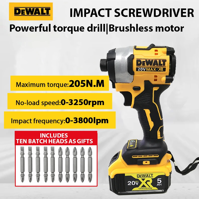 DEWALT DCF850 20V Impact Driver 205NM Brushless Motor Cordless Rechargable Screwdriver Electric Impact Drill Power Tools