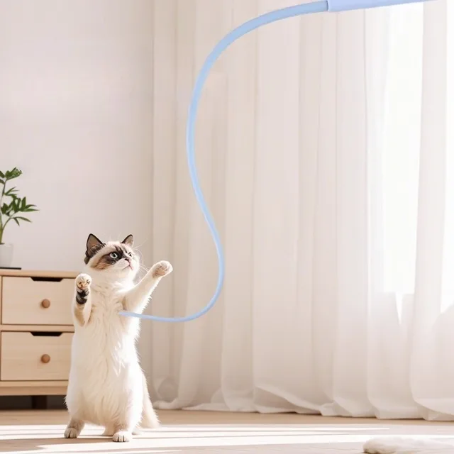 Cat Interactive Toy Simulated Mouse Tail Cat Teaser Toy Funny Silicone Mouse Long Tail Stick Cat Toy Indoor Kitten Teaser Stick 5