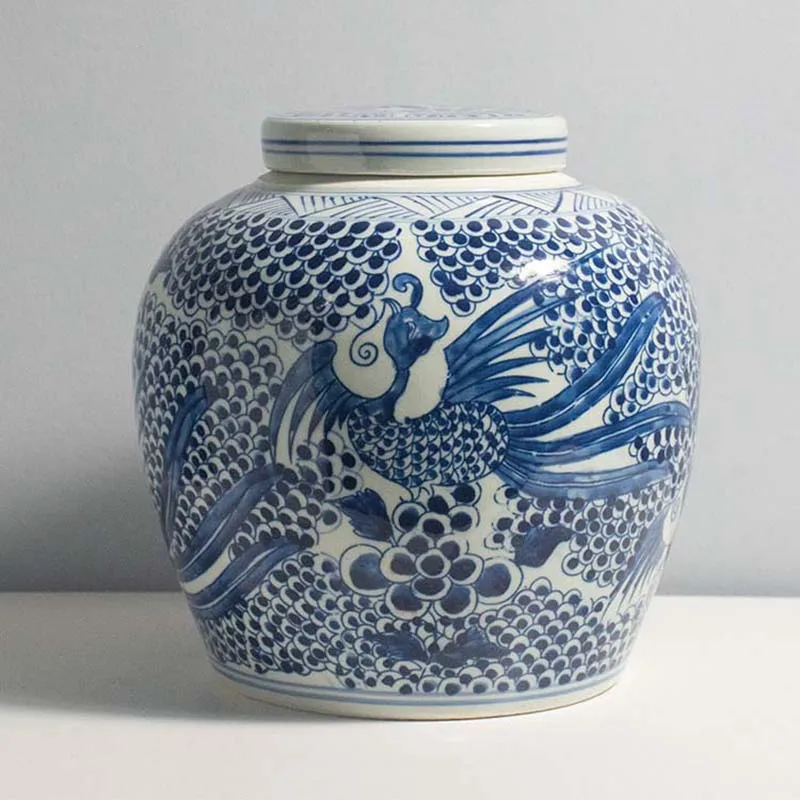 

Blue and White Phoenix Ginger Jar Urn Lotus Vintage Ginger Jar Jingdezhen Ceramics Blue and White Porcelain Jar Vases for Flower