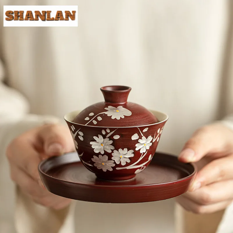 Handmade Hawthorn Red Gaiwan Creative Silver Plum Blossom Tea Tureen Tea Making Cover Bowl Pitcher Teaware Collection Gifts