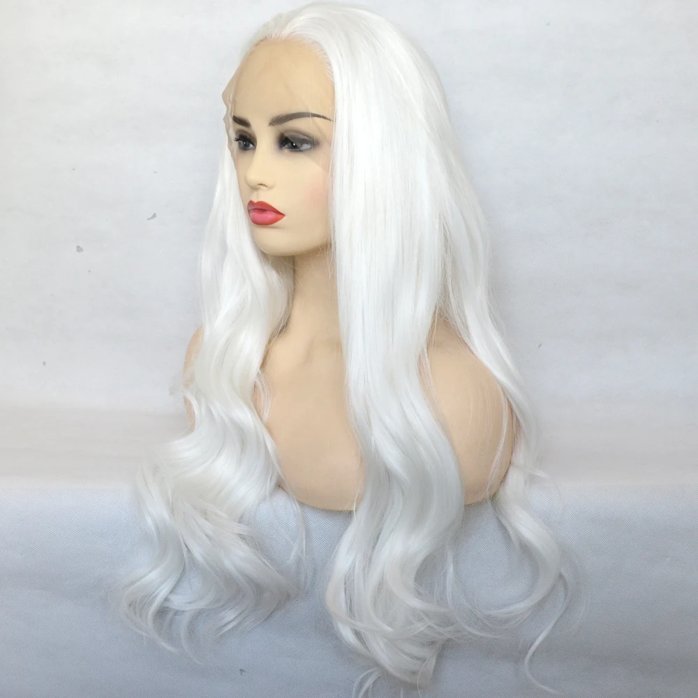 Perucas de Onda Resistente ao Calor Fina para Mulher Vogue Rainha Platinum Branco Sintético Laço Frente Longa Fibra Natural Linha 3 Computers & Electronics