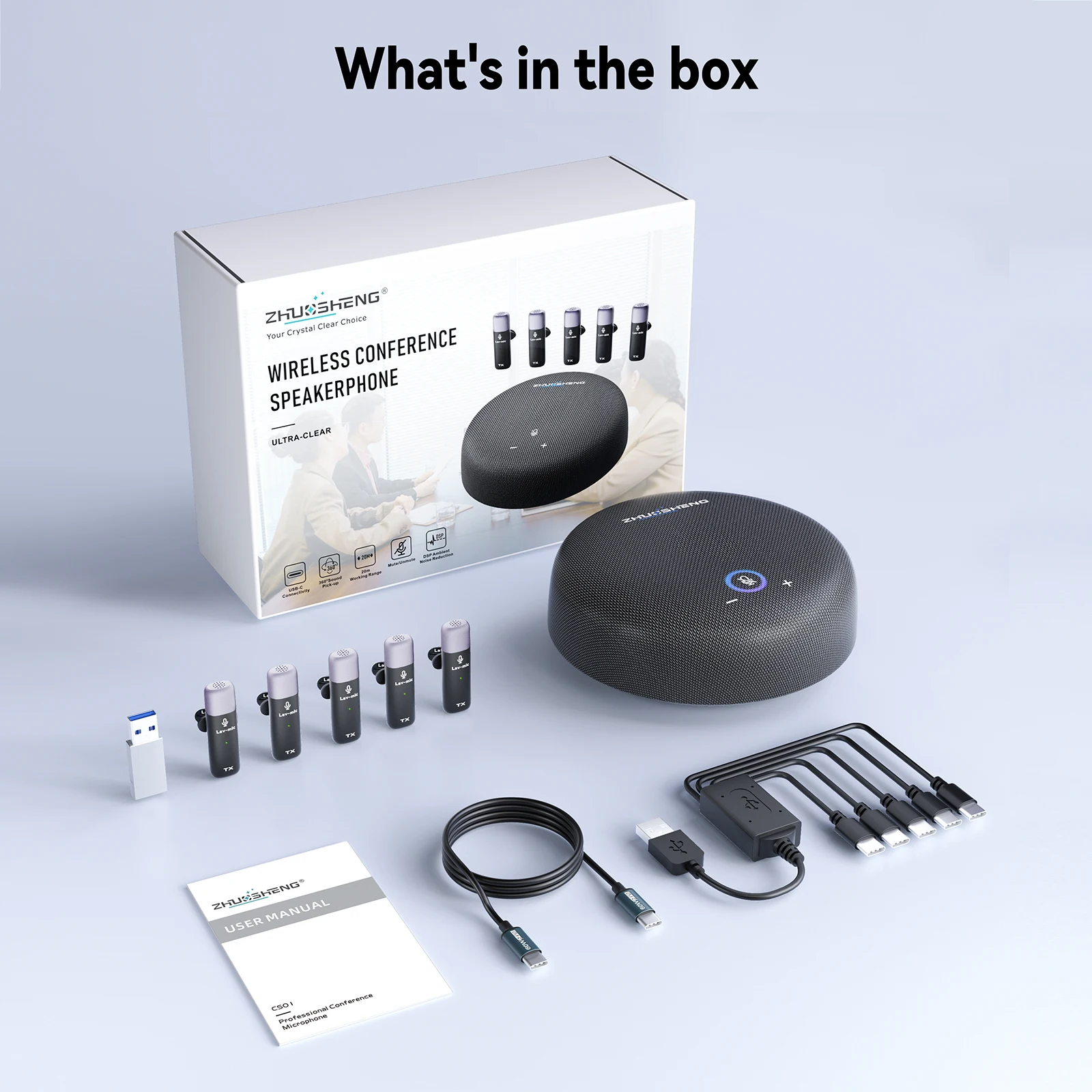 ZHUOSHENG会議用マイクスピーカー全指向性集音マイクラベリア