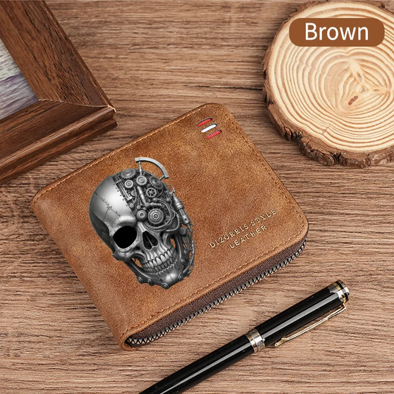 Dominator Dark Skull Herren-Geldbörse im Vintage-Stil, kurze Geldbörse mit Reißverschluss, lässige Schnalle, Taillenkette, Geldbeutel für Studenten, Geschenk – Detail 12