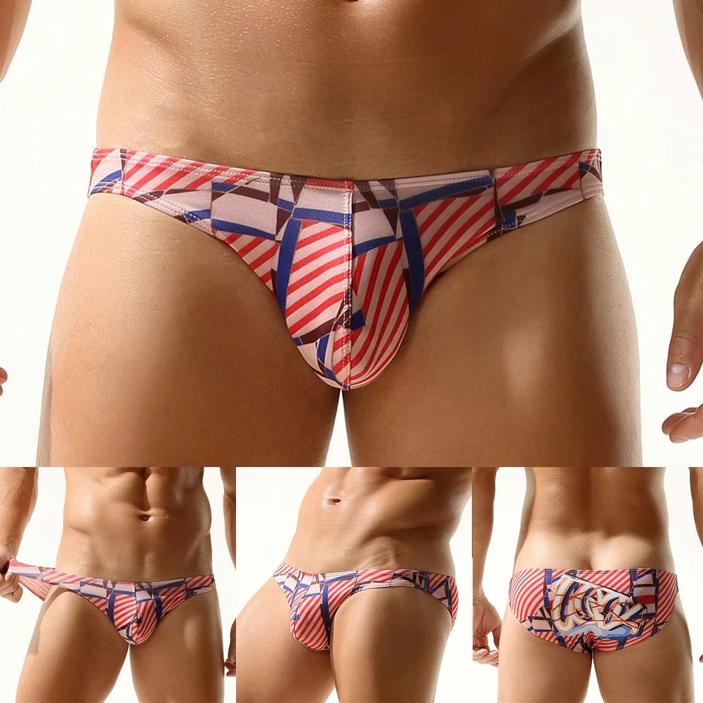 Sexy Men Jockstrap Briefs Printed Pouch Bikini Underwear Slim Fit Short Swimwear Elasticity Breathable Underpants Swim Panties