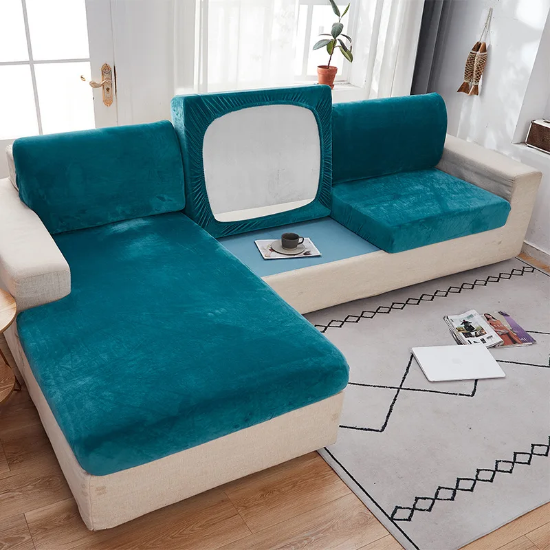Super Soft Velvet Sofa Seat Cushion Cover For Living Room Thick Plush Sofa Covers Stretch L Shape Corner Armchair Sofa Slipcover 4