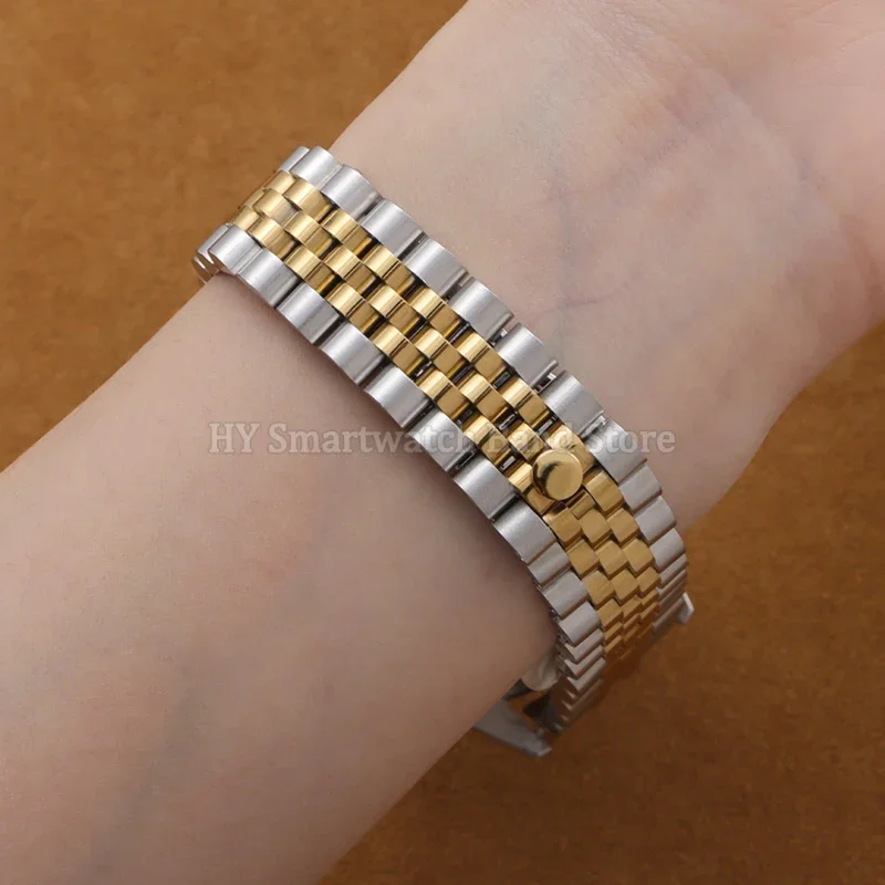 Elegant Stainless Steel Watch Strap with Folding Buckle and Curved End Design